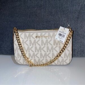 NWT Michael Kors Sienna MD Conv Pouchette Xbody Bag - Vanilla/Lugg MSRP $258